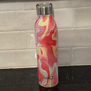 Swig Life Insulated Water Bottle Pink Red Marble Swirl Stainless Steel 20oz
